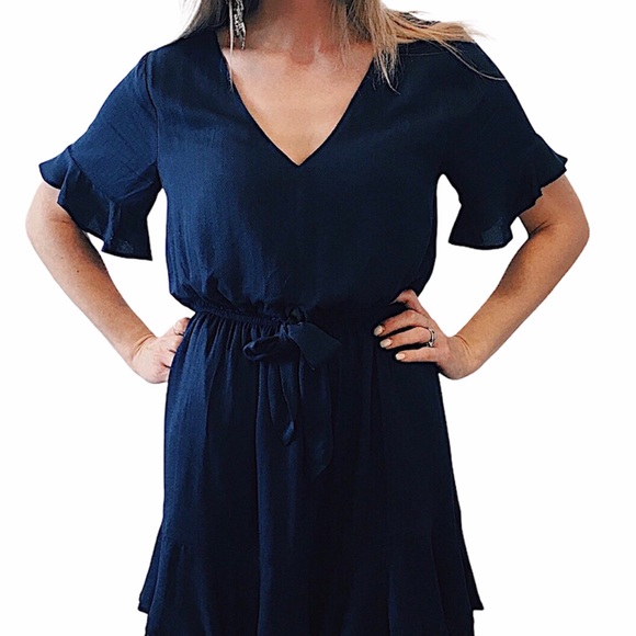 NWT GENTLE FAWN Blue Short Sleeve Ruffle Dress - Picture 3 of 4